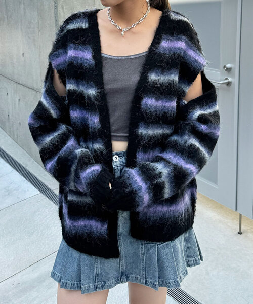 CIAOPANIC（チャオパニック）の「肩スリットボーダーカーディガン（カーディガン/ボレロ・レディース・レッド/ベージュ/オフホワイト/グレー/ブラック・ONE SIZE）」の16枚目の写真