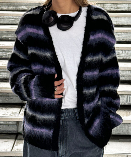 CIAOPANIC（チャオパニック）の「肩スリットボーダーカーディガン（カーディガン/ボレロ・レディース・レッド/ベージュ/オフホワイト/グレー/ブラック・ONE SIZE）」の21枚目の写真