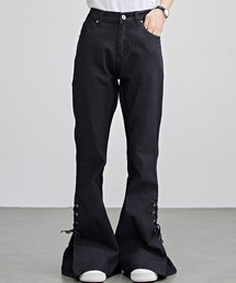 ブラック フレア デニム モード パンツ 春 ハイウエスト hr8075 ブラック フレア デニム モード パンツ 春 ハイウエスト hr8075