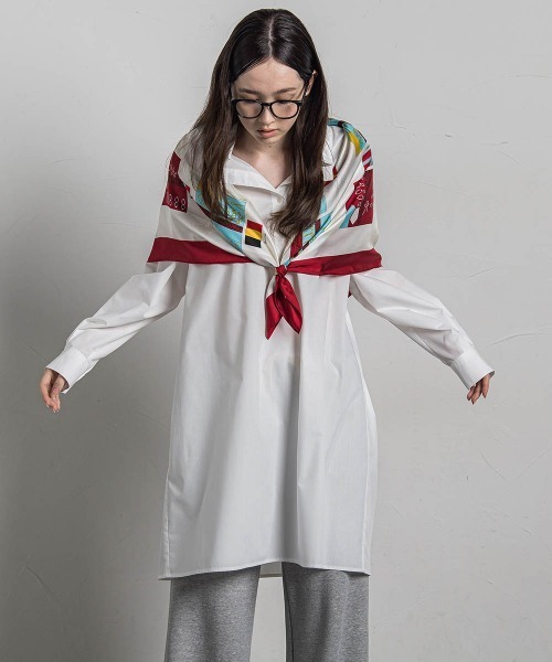 MAYSON GREY（メイソングレイ）の「スキッパーチュニックシャツ≪手洗い可能≫（シャツ/ブラウス・レディース・ダークネイビー/ホワイト/ブルー・M/S）」の10枚目の写真