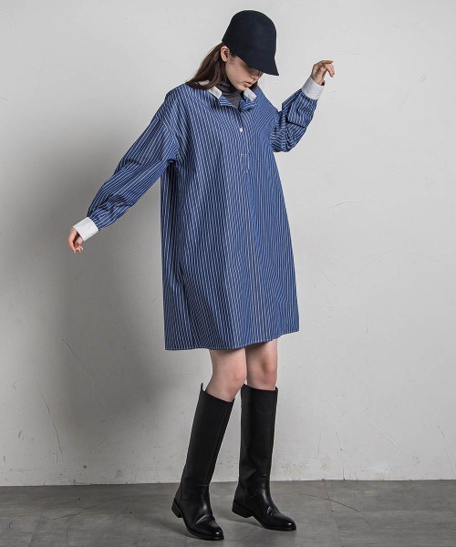 MAYSON GREY（メイソングレイ）の「スキッパーチュニックシャツ≪手洗い可能≫（シャツ/ブラウス・レディース・ダークネイビー/ホワイト/ブルー・M/S）」の17枚目の写真