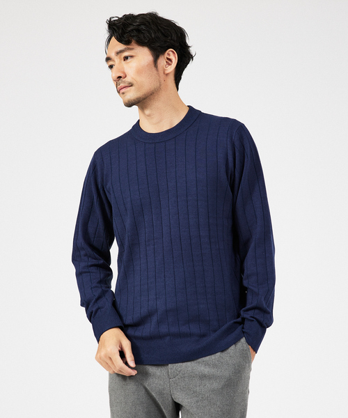 ABAHOUSE GRAY（アバハウスグレイ）の「【カシミアタッチ】12ゲージ ワイドリブ クルーネック ニット（ニット/セーター・メンズ・ホワイト/ブラック/ブルー/セージグリーン/グレイッシュベージュ・46/48/50）」の5枚目の写真