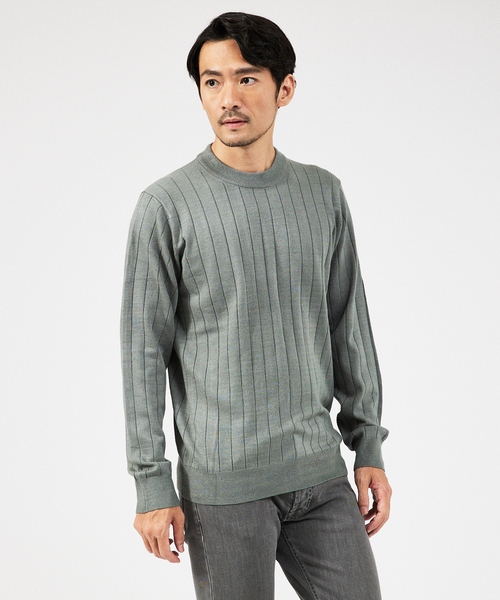 【カシミアタッチ】12ゲージ ワイドリブ クルーネック ニット（ニット/セーター）｜ABAHOUSE GRAY（アバハウスグレイ）