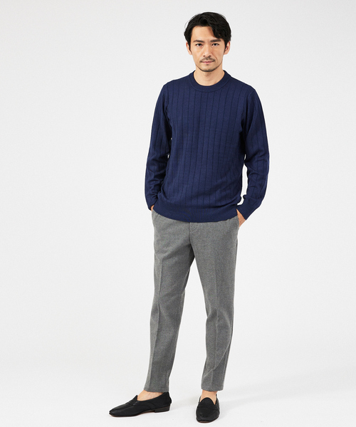 ABAHOUSE GRAY（アバハウスグレイ）の「【カシミアタッチ】12ゲージ ワイドリブ クルーネック ニット（ニット/セーター・メンズ・ホワイト/ブラック/ブルー/セージグリーン/グレイッシュベージュ・46/48/50）」の6枚目の写真