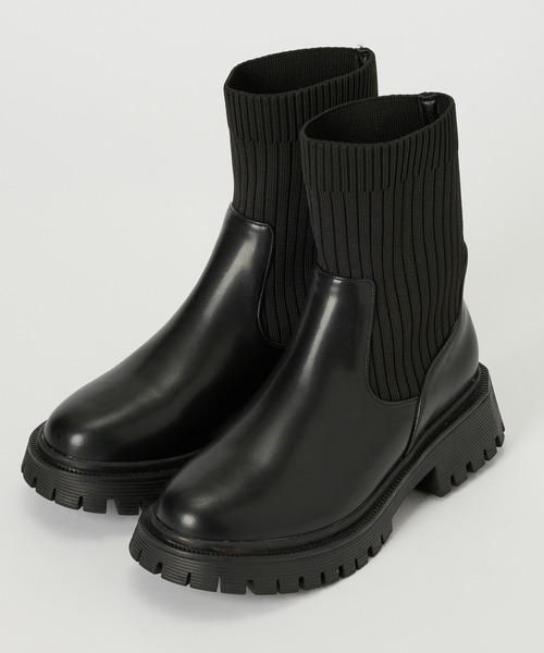 saloon（サルーン）の「SALOON(サルーン)/サイドゴアニットブーツ（ブーツ・レディース・ブラック/ブラウン・SMALL/MEDIUM/LARGE）」の2枚目の写真