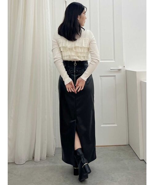 MERCURYDUO（マーキュリーデュオ）の「異素材ラッフルティアードニット（ニット/セーター・レディース・ラベンダー/ブラック/アイボリー・FREE）」の9枚目の写真