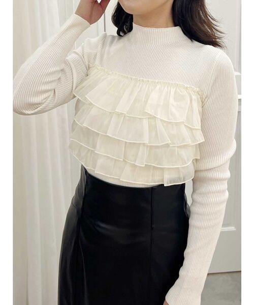 MERCURYDUO（マーキュリーデュオ）の「異素材ラッフルティアードニット（ニット/セーター・レディース・ラベンダー/ブラック/アイボリー・FREE）」の11枚目の写真