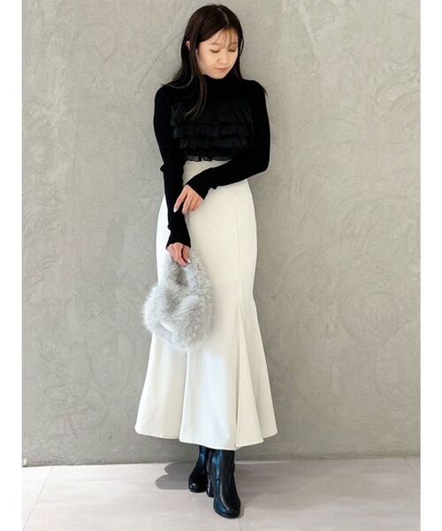 MERCURYDUO（マーキュリーデュオ）の「異素材ラッフルティアードニット（ニット/セーター・レディース・ラベンダー/ブラック/アイボリー・FREE）」の16枚目の写真