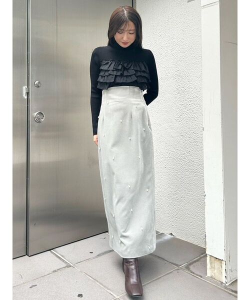 MERCURYDUO（マーキュリーデュオ）の「異素材ラッフルティアードニット（ニット/セーター・レディース・ラベンダー/ブラック/アイボリー・FREE）」の19枚目の写真