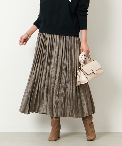 MICA&DEAL（マイカ＆ディール）の「シャイニープリーツスカート（スカート・レディース・カーキオリーブ/ライトベージュ/ライトブルー・FREE）」の2枚目の写真