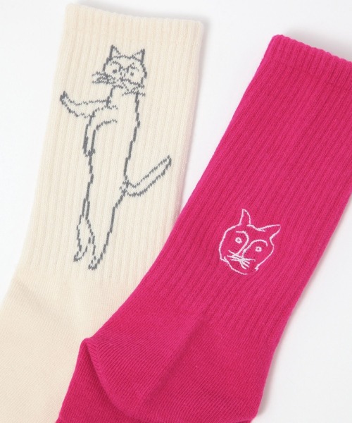studio CLIP（スタディオクリップ）の「【Orneko BY CLIP】ネコ柄ソックス（ソックス/靴下・レディース・ホワイト/ピンク/チャコール・FREE）」の14枚目の写真