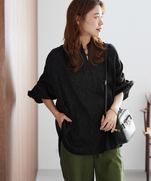 JOURNAL STANDARD relume（ジャーナルスタンダード　レリューム）の「《追加2》コットンジャガードギャザーブラウス（シャツ/ブラウス・レディース・ブラック/ホワイト・FREE）」の7枚目の写真