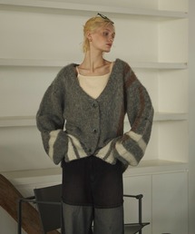 loin nuit（ロワンニュイ）の「plaid pattern knitcardigan