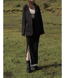 Reurie' | オリジナルサイドギャザーロングスリットスカート/original side gather long slit skirt ロング丈 Iライン タイト きれいめ 大人カジュアル レディライク シンプル オフィスカジュアルブラウン 茶 グレー ブラック 黒(スカート)