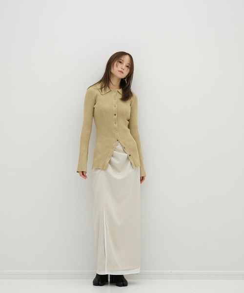 Reurie'（レウリィ）の「オリジナルサイドギャザーロングスリットスカート／original side gather long slit skirt ロング丈 Iライン タイト きれいめ 大人カジュアル レディライク シンプル オフィスカジュアルブラウン 茶 グレー ブラック 黒（スカート・レディース・グレー/ブラック/ブラウン・FREE）」の10枚目の写真