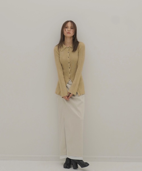 Reurie'（レウリィ）の「オリジナルサイドギャザーロングスリットスカート／original side gather long slit skirt ロング丈 Iライン タイト きれいめ 大人カジュアル レディライク シンプル オフィスカジュアルブラウン 茶 グレー ブラック 黒（スカート・レディース・グレー/ブラック/ブラウン・FREE）」の11枚目の写真