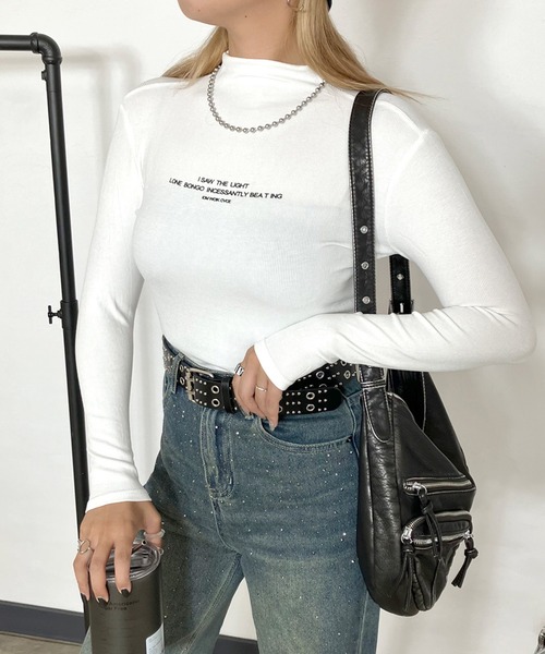 non-hedge(ノンヘッジ)の「リブロゴハイネックロンT(Tシャツ/カットソー・レディース・グレー/オフホワイト/ブラック・FREE)」の1枚目の写真