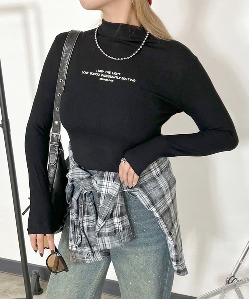 non-hedge(ノンヘッジ)の「リブロゴハイネックロンT(Tシャツ/カットソー・レディース・グレー/オフホワイト/ブラック・FREE)」の2枚目の写真