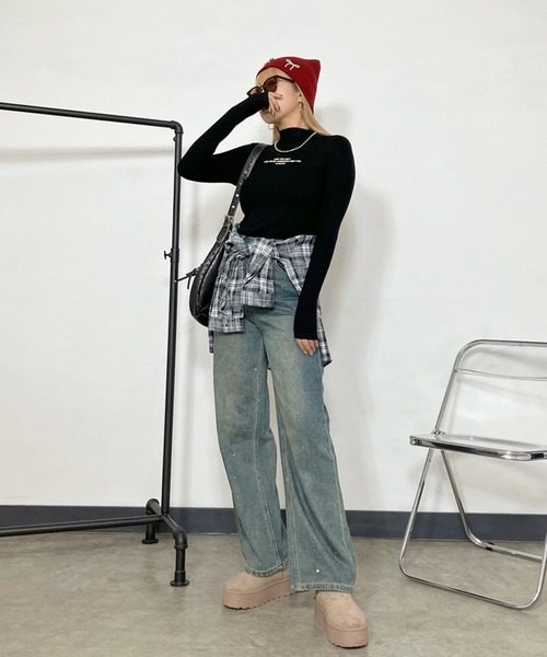 non-hedge(ノンヘッジ)の「リブロゴハイネックロンT(Tシャツ/カットソー・レディース・グレー/オフホワイト/ブラック・FREE)」の4枚目の写真