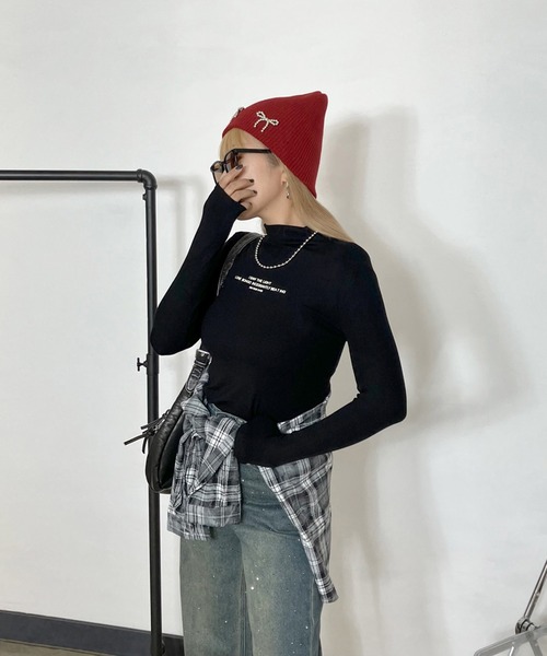 non-hedge(ノンヘッジ)の「リブロゴハイネックロンT(Tシャツ/カットソー・レディース・グレー/オフホワイト/ブラック・FREE)」の5枚目の写真