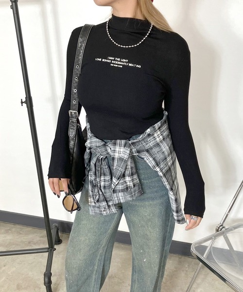 non-hedge(ノンヘッジ)の「リブロゴハイネックロンT(Tシャツ/カットソー・レディース・グレー/オフホワイト/ブラック・FREE)」の6枚目の写真