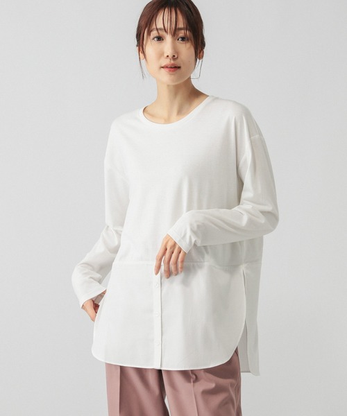 GLOBAL WORK(グローバルワーク)の「ヘビロッT布帛切り替え長袖/115486(Tシャツ/カットソー・レディース・ホワイト系その他5/ブラック/ホワイト系その他6/ネイビー・FREE)」の3枚目の写真