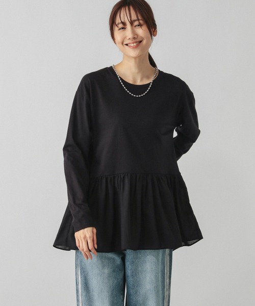 GLOBAL WORK(グローバルワーク)の「ヘビロッT布帛切り替え長袖/115486(Tシャツ/カットソー・レディース・ホワイト系その他5/ブラック/ホワイト系その他6/ネイビー・FREE)」の4枚目の写真
