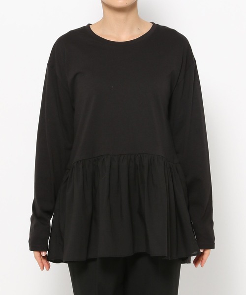 GLOBAL WORK(グローバルワーク)の「ヘビロッT布帛切り替え長袖/115486(Tシャツ/カットソー・レディース・ホワイト系その他5/ブラック/ホワイト系その他6/ネイビー・FREE)」の5枚目の写真