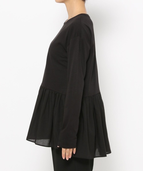 GLOBAL WORK(グローバルワーク)の「ヘビロッT布帛切り替え長袖/115486(Tシャツ/カットソー・レディース・ホワイト系その他5/ブラック/ホワイト系その他6/ネイビー・FREE)」の6枚目の写真