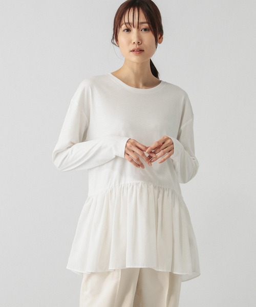 GLOBAL WORK(グローバルワーク)の「ヘビロッT布帛切り替え長袖/115486(Tシャツ/カットソー・レディース・ホワイト系その他5/ブラック/ホワイト系その他6/ネイビー・FREE)」の19枚目の写真