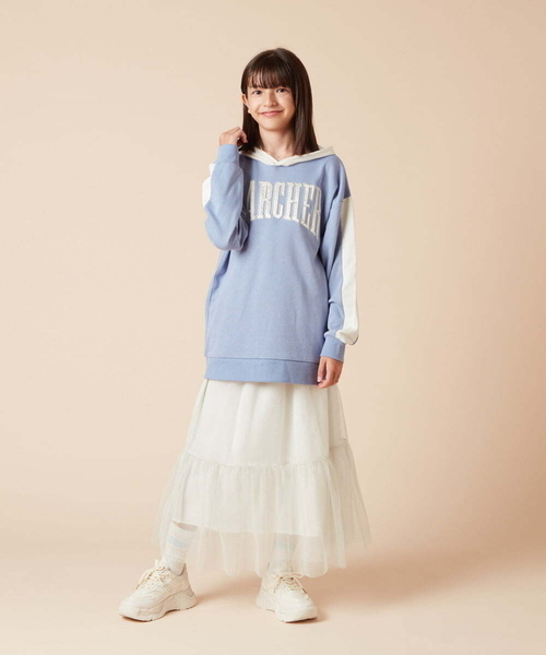 a.v.v（アーヴェヴェ）の「[140-150]ラメチュールティアードロングスカート（スカート・キッズ・アイボリー/ブラック・150/140）」の6枚目の写真