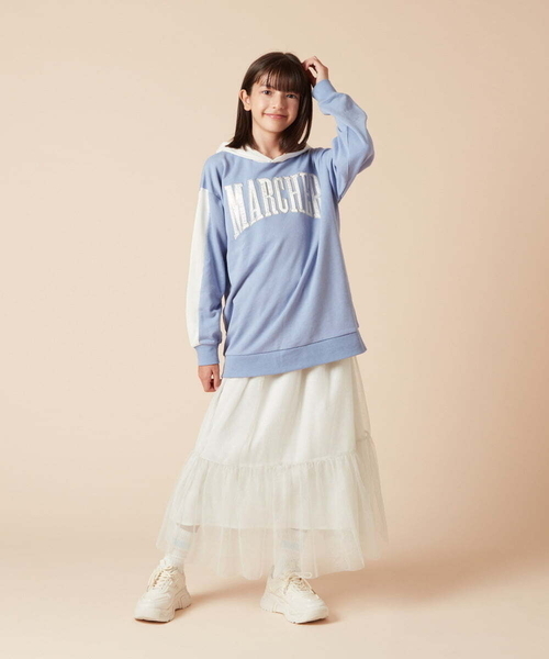 a.v.v（アーヴェヴェ）の「[140-150]ラメチュールティアードロングスカート（スカート・キッズ・アイボリー/ブラック・150/140）」の7枚目の写真