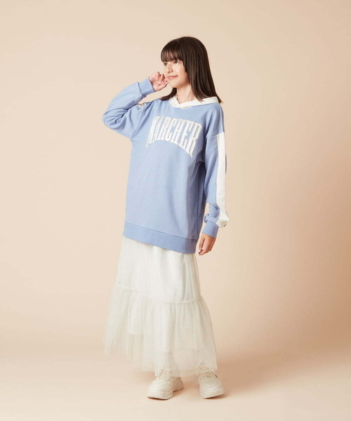 a.v.v（アーヴェヴェ）の「[140-150]ラメチュールティアードロングスカート（スカート・キッズ・アイボリー/ブラック・150/140）」の9枚目の写真