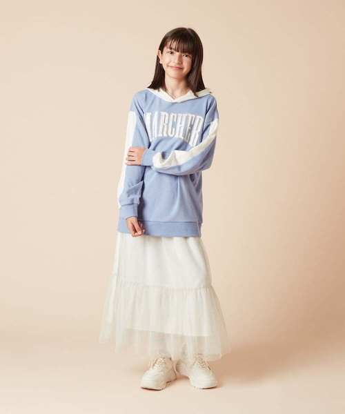 a.v.v（アーヴェヴェ）の「[140-150]ラメチュールティアードロングスカート（スカート・キッズ・アイボリー/ブラック・150/140）」の10枚目の写真