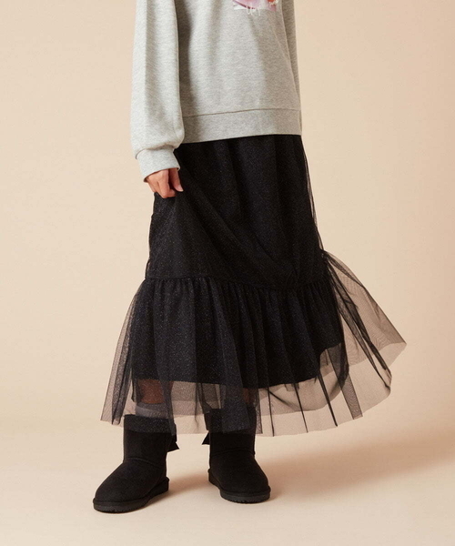 a.v.v（アーヴェヴェ）の「[140-150]ラメチュールティアードロングスカート（スカート・キッズ・アイボリー/ブラック・150/140）」の14枚目の写真
