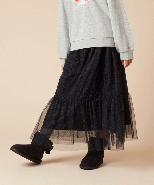 a.v.v（アーヴェヴェ）の「[140-150]ラメチュールティアードロングスカート（スカート・キッズ・アイボリー/ブラック・150/140）」の16枚目の写真