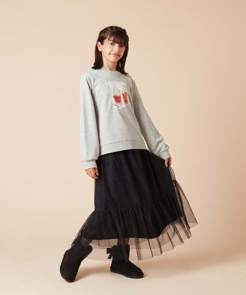 a.v.v（アーヴェヴェ）の「[140-150]ラメチュールティアードロングスカート（スカート・キッズ・アイボリー/ブラック・150/140）」の17枚目の写真