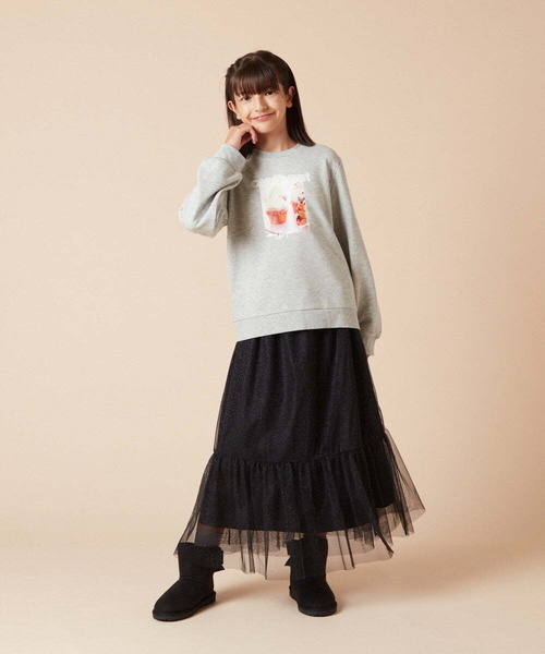 a.v.v（アーヴェヴェ）の「[140-150]ラメチュールティアードロングスカート（スカート・キッズ・アイボリー/ブラック・150/140）」の19枚目の写真