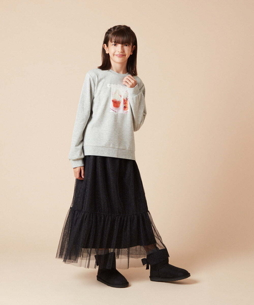 a.v.v（アーヴェヴェ）の「[140-150]ラメチュールティアードロングスカート（スカート・キッズ・アイボリー/ブラック・150/140）」の20枚目の写真