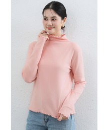 トップス フリース レディース 女性 冬 秋 長袖 袖あり シンプル ハイネック フリル きれいめ 伸縮性 上品