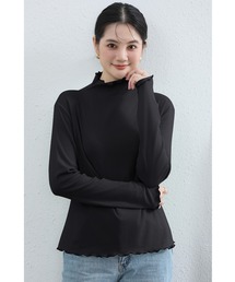 トップス フリース レディース 女性 冬 秋 長袖 袖あり シンプル ハイネック フリル きれいめ 伸縮性 上品