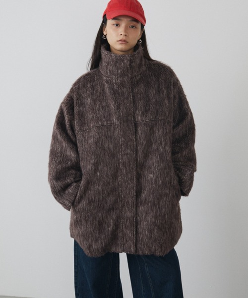 MERLOT（メルロー）の「シャギースタンドカラーミドルコート（その他アウター・レディース・ブラウン・FREE）」の2枚目の写真