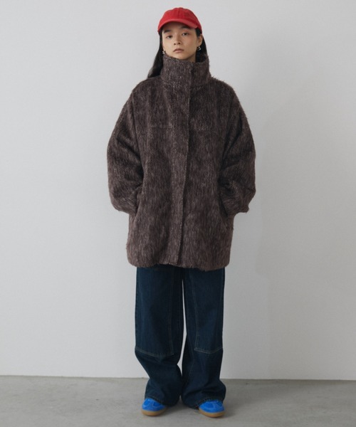 MERLOT（メルロー）の「シャギースタンドカラーミドルコート（その他アウター・レディース・ブラウン・FREE）」の10枚目の写真