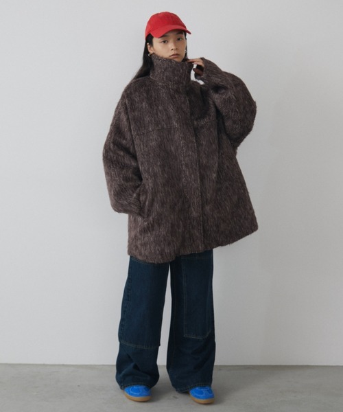 MERLOT（メルロー）の「シャギースタンドカラーミドルコート（その他アウター・レディース・ブラウン・FREE）」の11枚目の写真