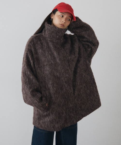 MERLOT（メルロー）の「シャギースタンドカラーミドルコート（その他アウター・レディース・ブラウン・FREE）」の4枚目の写真