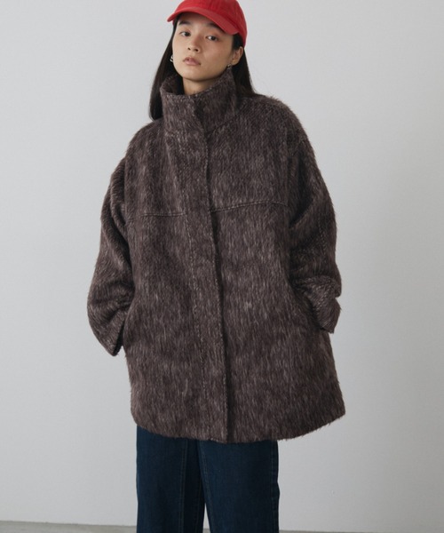 MERLOT（メルロー）の「シャギースタンドカラーミドルコート（その他アウター・レディース・ブラウン・FREE）」の3枚目の写真