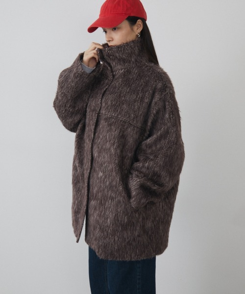 MERLOT（メルロー）の「シャギースタンドカラーミドルコート（その他アウター・レディース・ブラウン・FREE）」の5枚目の写真