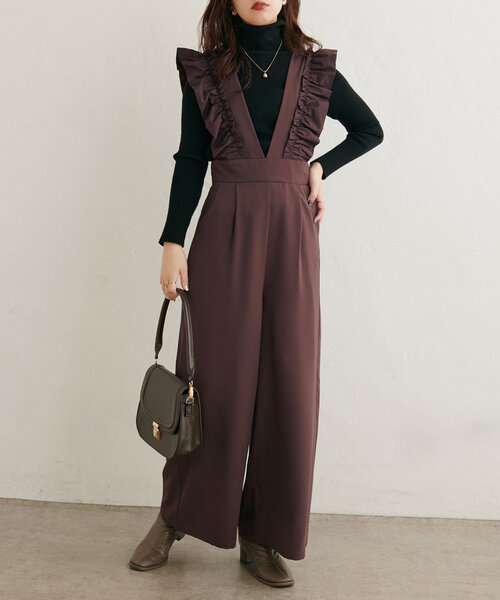 natural couture(ナチュラルクチュール)の「【WEB限定】異素材フリルVネックサロペ(その他パンツ・レディース・ブラウン/グレイッシュベージュ/ブラック・LARGE/MEDIUM)」の19枚目の写真