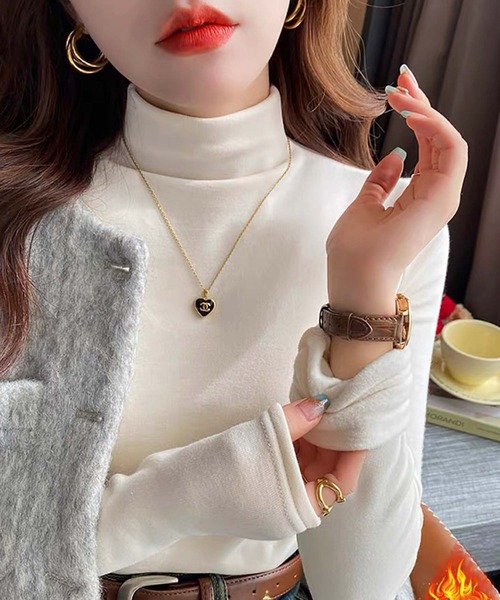 Girly Doll(ガーリードール)の「ハイネックカットソー(Tシャツ/カットソー・レディース・ホワイト/ライトグレー/ブラック/ベージュ/ネイビー/ブラウン/カーキ/ダークグレー/ボルドー/モカ・FREE)」の11枚目の写真