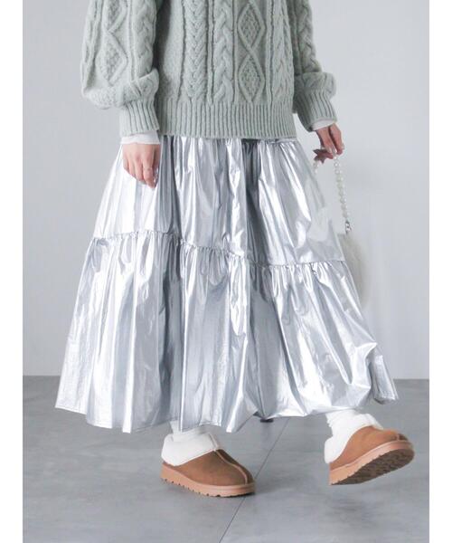 ehka sopo（エヘカソポ）の「オーロララメティアードスカート（スカート・レディース・キナリ/サックスブルー/シルバー・F）」の3枚目の写真